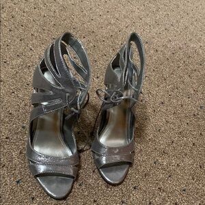 BCBG Silver Metallic Strappy Heels